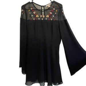 Forever 21 A-Line Mini Black Dress With Flowers Womens M